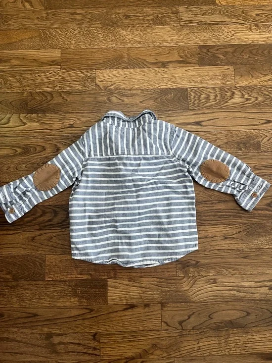 Old Navy Blue and White Striped Button-Up Shirt with Brown Elbow Patches - Picture 6 of 6